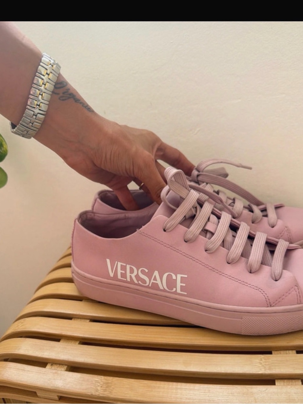 Versace Dusty Pink Low-Top Logo Sneakers